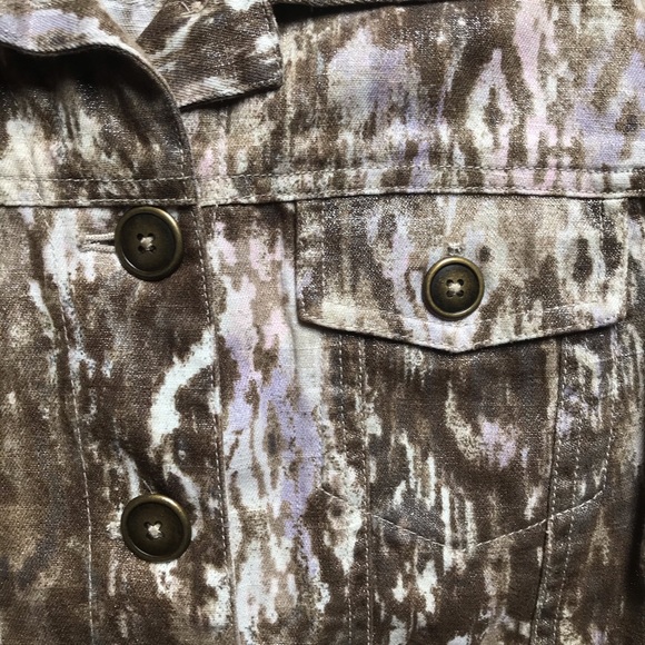 Chico Animal Print Brown Denim Jacket, EUC, S - Picture 4 of 14